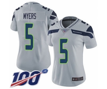 Women's Seattle Seahawks #5 Jason Myers Grey Alternate Vapor Untouchable Limited Player 100th Season Football Jersey