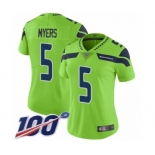 Women's Seattle Seahawks #5 Jason Myers Limited Green Rush Vapor Untouchable 100th Season Football Jersey