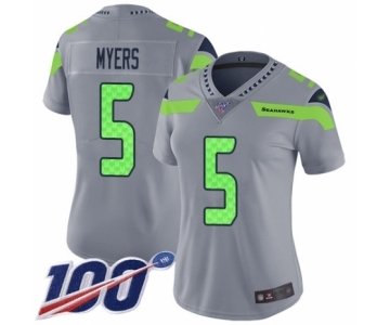 Women's Seattle Seahawks #5 Jason Myers Limited Silver Inverted Legend 100th Season Football Jersey