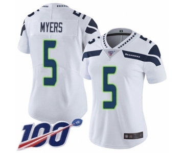 Women's Seattle Seahawks #5 Jason Myers White Vapor Untouchable Limited Player 100th Season Football Jersey