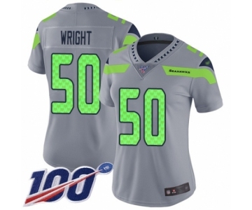 Women's Seattle Seahawks #50 K.J. Wright Limited Silver Inverted Legend 100th Season Football Jersey