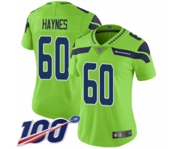 Women's Seattle Seahawks #60 Phil Haynes Limited Green Rush Vapor Untouchable 100th Season Football Jersey