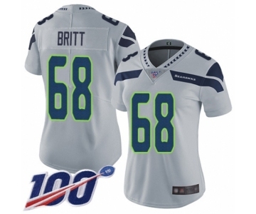 Women's Seattle Seahawks #68 Justin Britt Grey Alternate Vapor Untouchable Limited Player 100th Season Football Jersey