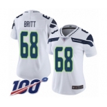 Women's Seattle Seahawks #68 Justin Britt White Vapor Untouchable Limited Player 100th Season Football Jersey