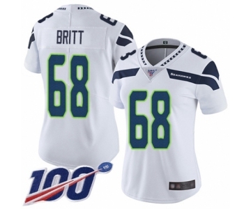 Women's Seattle Seahawks #68 Justin Britt White Vapor Untouchable Limited Player 100th Season Football Jersey