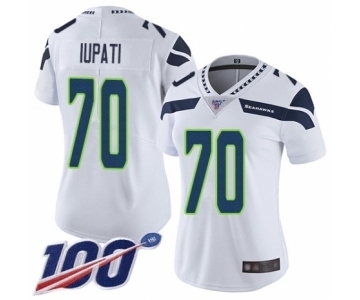 Women's Seattle Seahawks #70 Mike Iupati White Vapor Untouchable Limited Player 100th Season Football Jersey