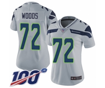 Women's Seattle Seahawks #72 Al Woods Grey Alternate Vapor Untouchable Limited Player 100th Season Football Jersey