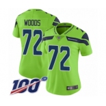 Women's Seattle Seahawks #72 Al Woods Limited Green Rush Vapor Untouchable 100th Season Football Jersey