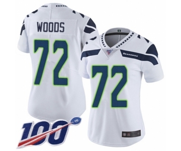 Women's Seattle Seahawks #72 Al Woods White Vapor Untouchable Limited Player 100th Season Football Jersey