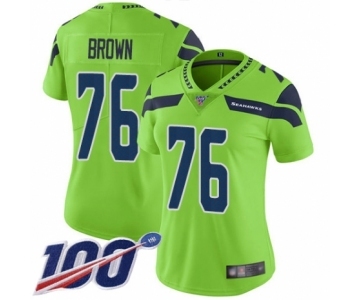 Women's Seattle Seahawks #76 Duane Brown Limited Green Rush Vapor Untouchable 100th Season Football Jersey