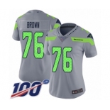 Women's Seattle Seahawks #76 Duane Brown Limited Silver Inverted Legend 100th Season Football Jersey