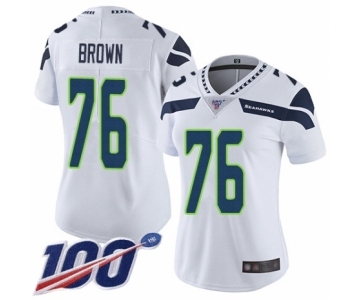 Women's Seattle Seahawks #76 Duane Brown White Vapor Untouchable Limited Player 100th Season Football Jersey