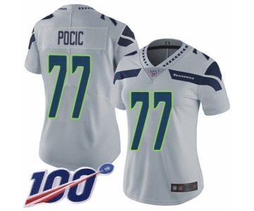 Women's Seattle Seahawks #77 Ethan Pocic Grey Alternate Vapor Untouchable Limited Player 100th Season Football Jersey