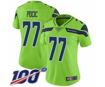 Women's Seattle Seahawks #77 Ethan Pocic Limited Green Rush Vapor Untouchable 100th Season Football Jersey