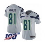 Women's Seattle Seahawks #81 Nick Vannett Grey Alternate Vapor Untouchable Limited Player 100th Season Football Jersey