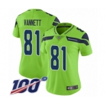 Women's Seattle Seahawks #81 Nick Vannett Limited Green Rush Vapor Untouchable 100th Season Football Jersey