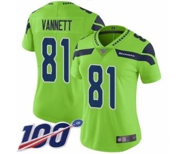 Women's Seattle Seahawks #81 Nick Vannett Limited Green Rush Vapor Untouchable 100th Season Football Jersey