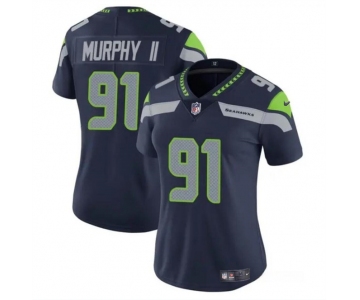 Women's Seattle Seahawks #91 Byron Murphy II 2024 Draft Navy Vapor Limited Football Stitched Jersey