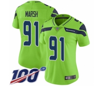 Women's Seattle Seahawks #91 Cassius Marsh Limited Green Rush Vapor Untouchable 100th Season Football Jersey