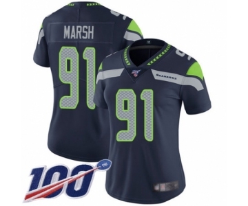 Women's Seattle Seahawks #91 Cassius Marsh Navy Blue Team Color Vapor Untouchable Limited Player 100th Season Football Jersey