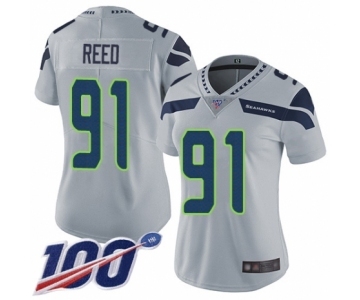 Women's Seattle Seahawks #91 Jarran Reed Grey Alternate Vapor Untouchable Limited Player 100th Season Football Jersey