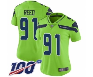 Women's Seattle Seahawks #91 Jarran Reed Limited Green Rush Vapor Untouchable 100th Season Football Jersey