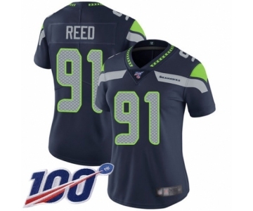 Women's Seattle Seahawks #91 Jarran Reed Navy Blue Team Color Vapor Untouchable Limited Player 100th Season Football Jersey