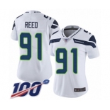 Women's Seattle Seahawks #91 Jarran Reed White Vapor Untouchable Limited Player 100th Season Football Jersey