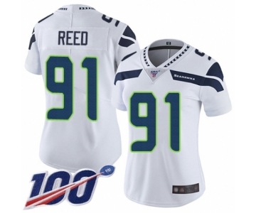 Women's Seattle Seahawks #91 Jarran Reed White Vapor Untouchable Limited Player 100th Season Football Jersey