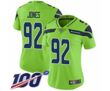 Women's Seattle Seahawks #92 Nazair Jones Limited Green Rush Vapor Untouchable 100th Season Football Jersey