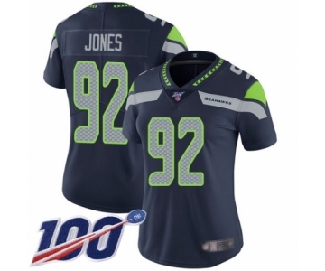 Women's Seattle Seahawks #92 Nazair Jones Navy Blue Team Color Vapor Untouchable Limited Player 100th Season Football Jersey