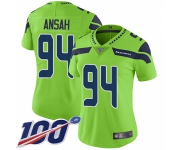 Women's Seattle Seahawks #94 Ezekiel Ansah Limited Green Rush Vapor Untouchable 100th Season Football Jersey