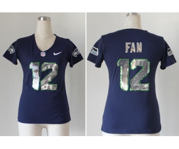 nike women nfl jerseys seattle seahawks #12 fan blue [handwork sequin lettering fashion]