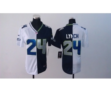 nike women nfl jerseys seattle seahawks #24 marshawn lynch blue-white[nike split]