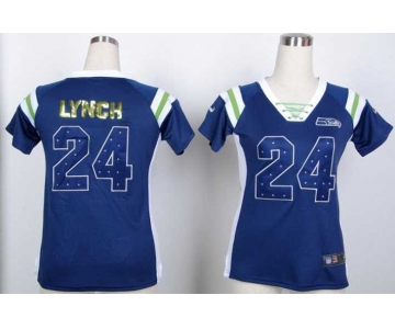 nike women nfl jerseys seattle seahawks #24 marshawn lynch blue[fashion Rhinestone sequins]