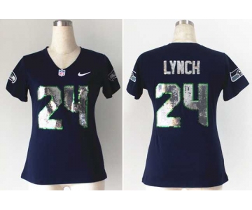 nike women nfl jerseys seattle seahawks #24 marshawn lynch blue[handwork sequin lettering fashion]