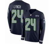 Youth Nike Seattle Seahawks #24 Marshawn Lynch Limited Navy Blue Therma Long Sleeve NFL Jersey