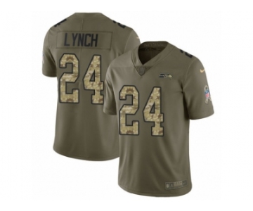 Youth Nike Seattle Seahawks #24 Marshawn Lynch Limited Olive Camo 2017 Salute to Service NFL Jersey