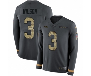 Youth Nike Seattle Seahawks #3 Russell Wilson Limited Black Salute to Service Therma Long Sleeve NFL Jersey