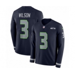 Youth Nike Seattle Seahawks #3 Russell Wilson Limited Navy Blue Therma Long Sleeve NFL Jersey