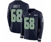 Youth Nike Seattle Seahawks #68 Justin Britt Limited Navy Blue Therma Long Sleeve NFL Jersey