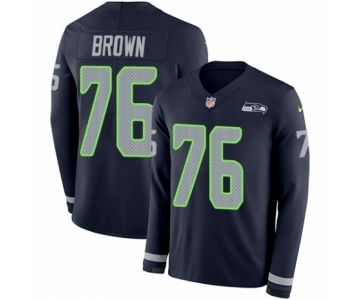 Youth Nike Seattle Seahawks #76 Duane Brown Limited Navy Blue Therma Long Sleeve NFL Jersey