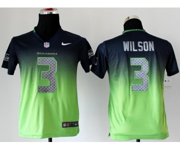 nike youth nfl jerseys seattle seahawks #3 wilson blue-green[nike drift fashion][second version]