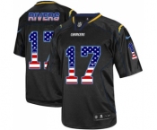 Men's Los Angeles Chargers #17 Philip Rivers Elite Black USA Flag Fashion Football Jersey