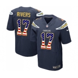 Men's Los Angeles Chargers #17 Philip Rivers Elite Navy Blue Home USA Flag Fashion Football Jersey