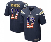 Men's Los Angeles Chargers #17 Philip Rivers Elite Navy Blue Home USA Flag Fashion Football Jersey