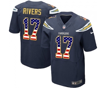 Men's Los Angeles Chargers #17 Philip Rivers Elite Navy Blue Home USA Flag Fashion Football Jersey