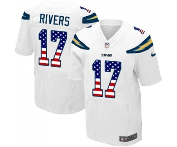 Men's Los Angeles Chargers #17 Philip Rivers Elite White Road USA Flag Fashion Football Jersey