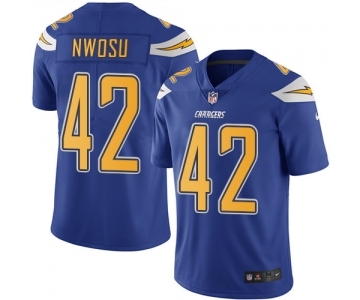 Men's Nike Los Angeles Chargers #42 Uchenna Nwosu Elite Electric Blue Rush Vapor Untouchable NFL Jersey