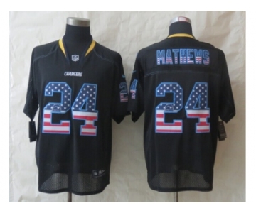 nike san diego charger #24 mathews black [Elite USA flag fashion]